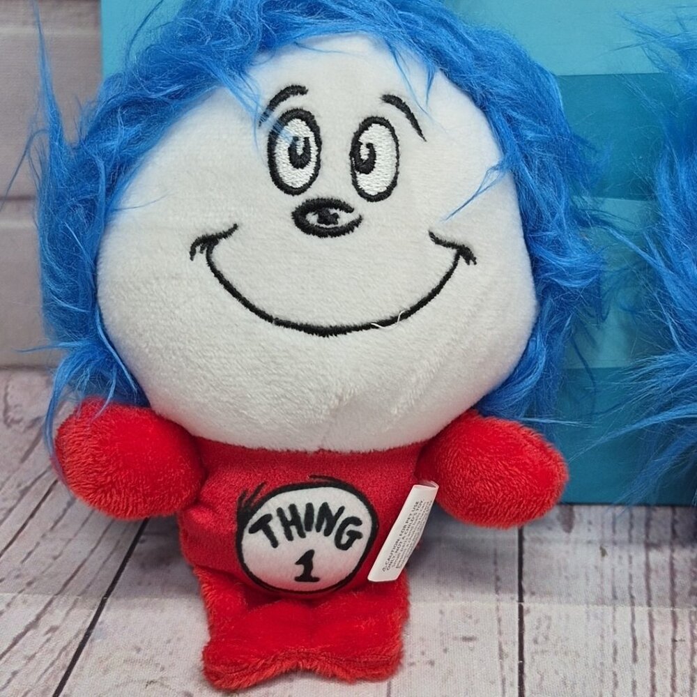 Dr. Seuss Thing 1 & Thing 2 Plush Stuffed Dog Toy The Cat in The Hat~Squeaker - Picture 2 of 8